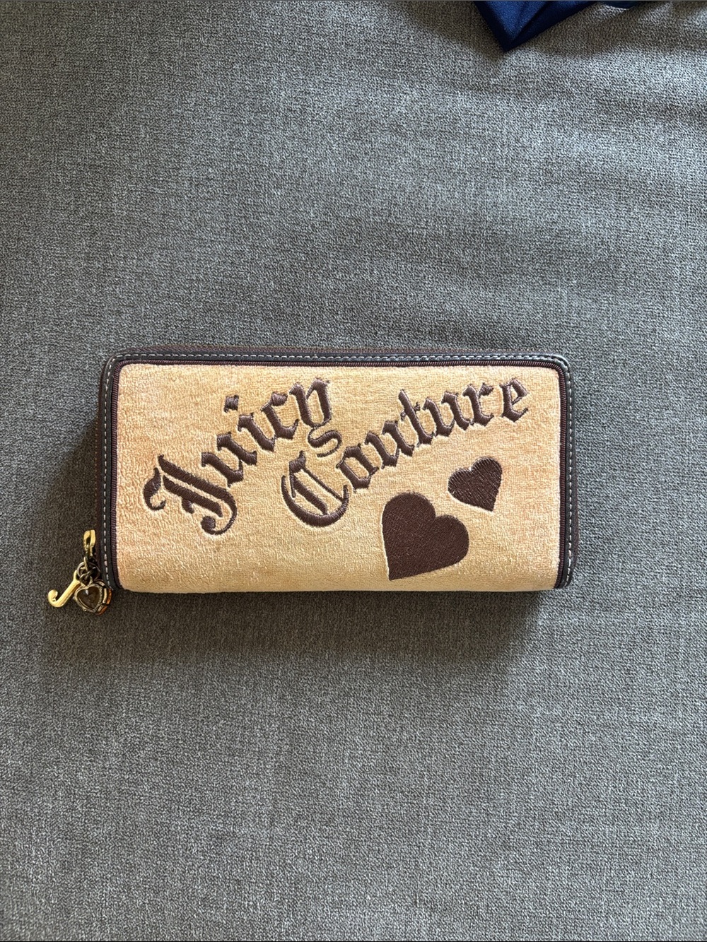Vintage Y2K juicy couture continental full zip wallet in tan brown velour